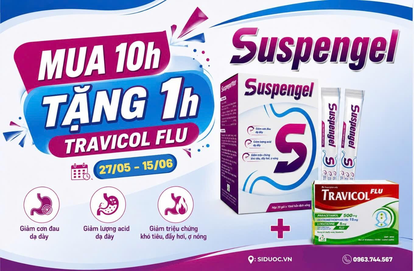 💜 MUA 10 HỘP SUSPENGEL 🎁 TẶNG NGAY 1 HỘP TRAVICOL FLU 10 VỈ